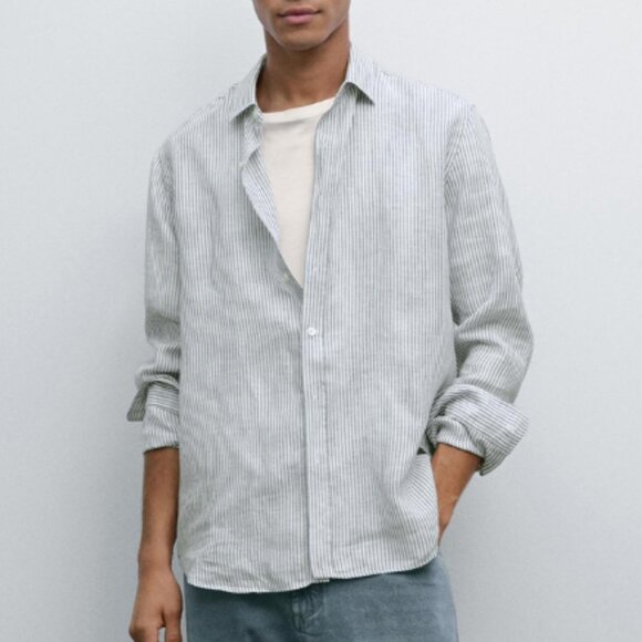 Massimo Dutti Regular Fit Striped Linen Shirt in Large - Picture 1 of 10